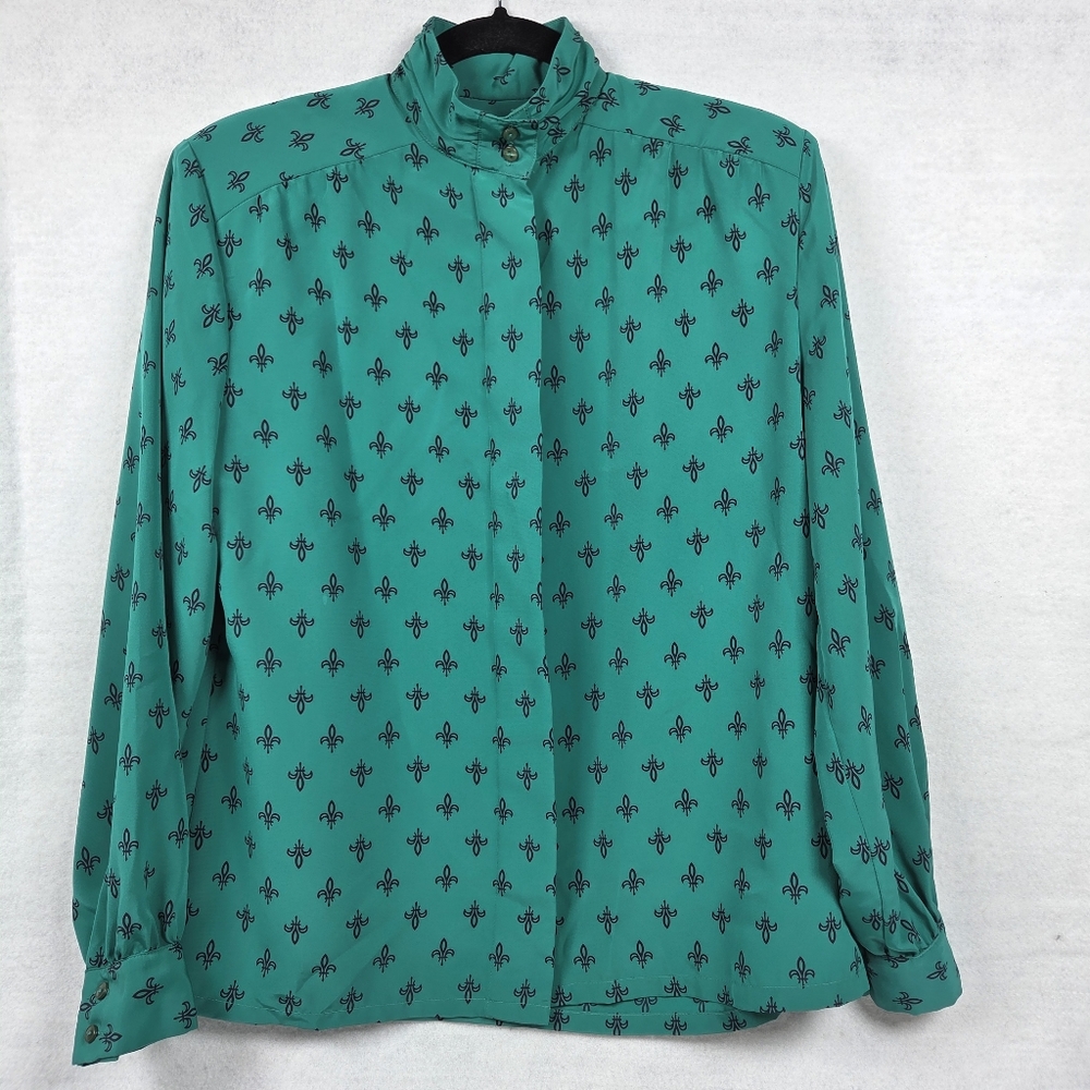 PENDLETON VINTAGE Women's Button Down Blouse green fleur de lis size 10